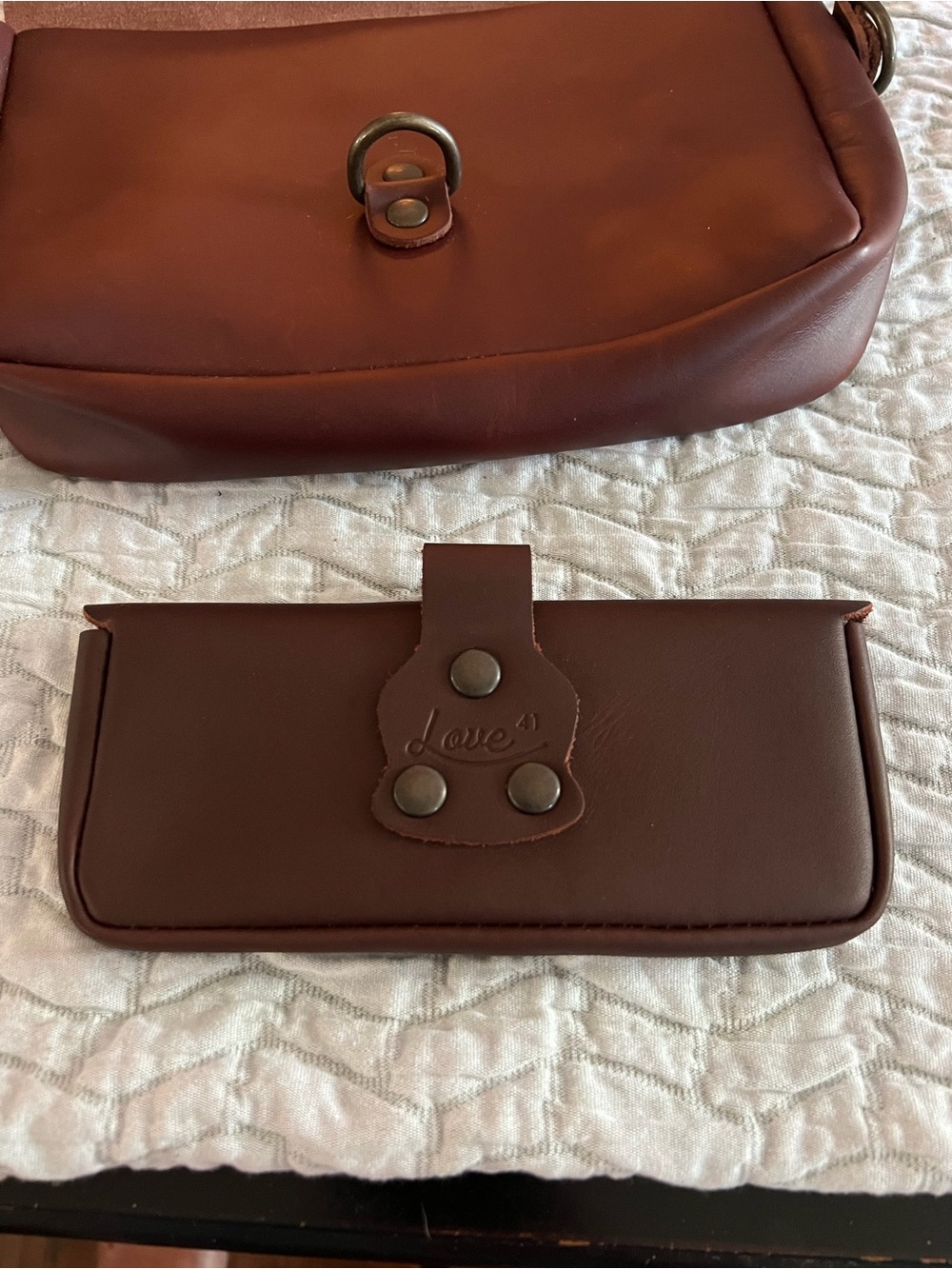 Leather Crossbody Bag / Buckle Strap, matching Eye glass holder New never used - Picture 9 of 10